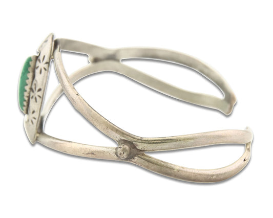 Vintage Navajo Bracelet 925 Silver Natural Malachite Handmade