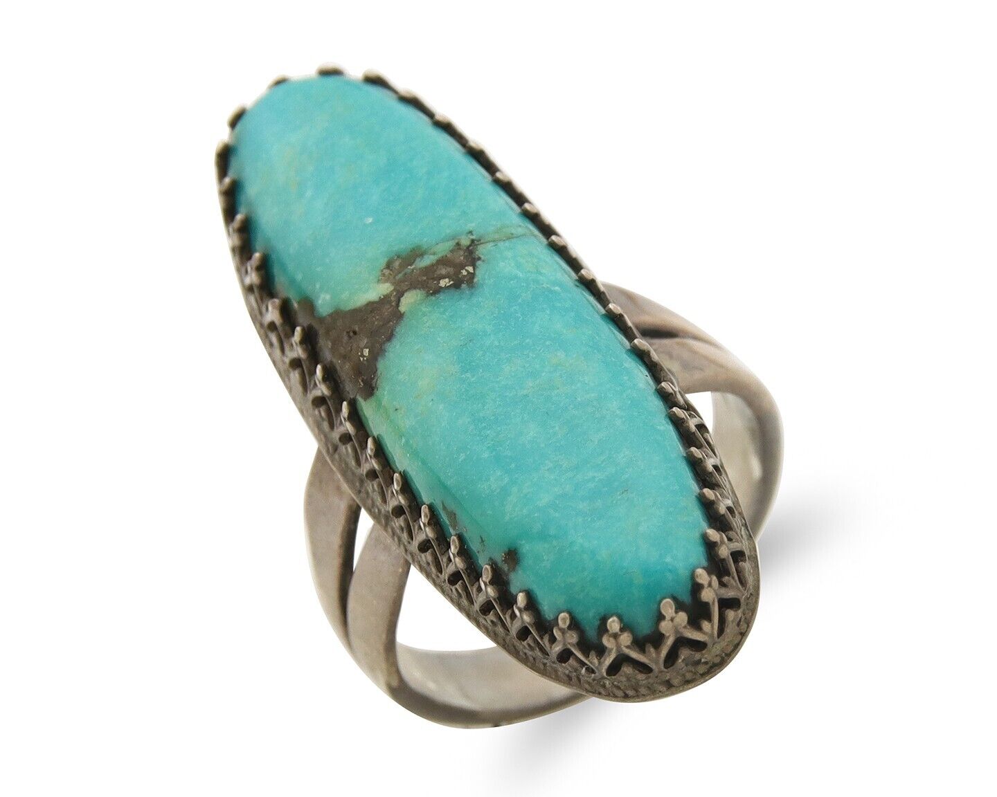 Navajo Ring 925 Sterling Natural Blue Turquoise Native Artist C.80's Size 7.25