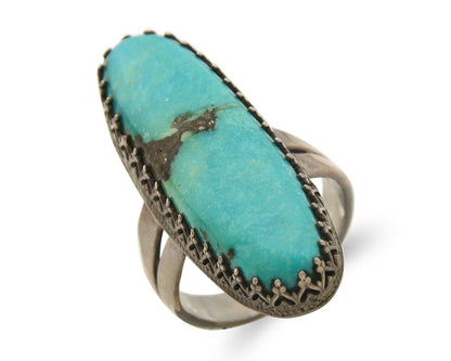 Navajo Ring 925 Sterling Natural Blue Turquoise Native Artist C.80's Size 7.25
