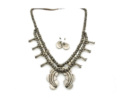 Navajo Squash Necklace Set Sterling Silver Turquoise Vintage Handmade
