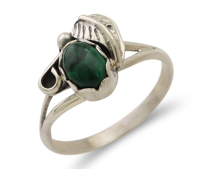 Navajo Handmade Ring 925 Silver Natural Malachite Native Artist Size 6.75 C.80's