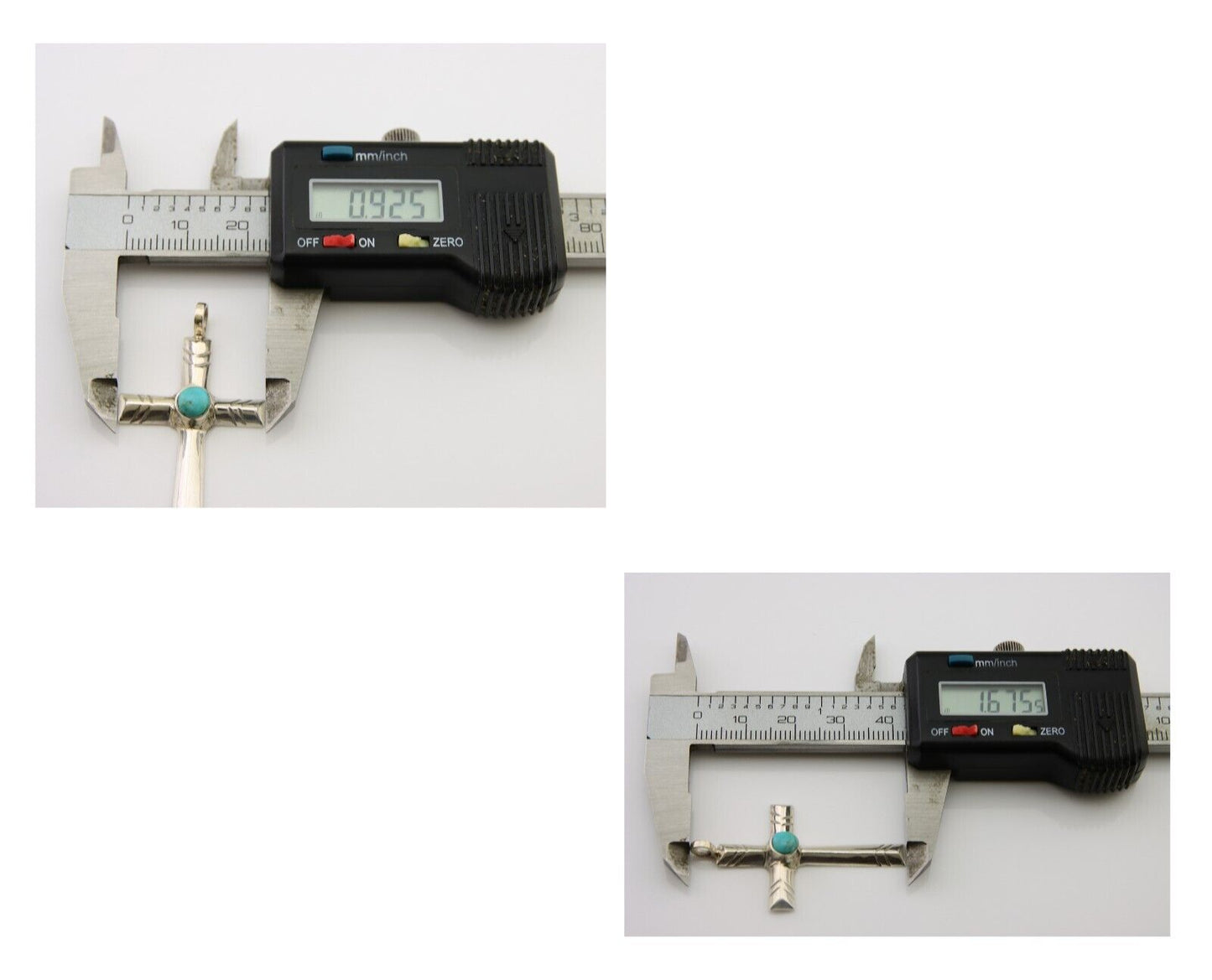 Navajo Sand Cast Cross Pendant 925 Silver Turquoise Artist Signed J Yazzie C.80s