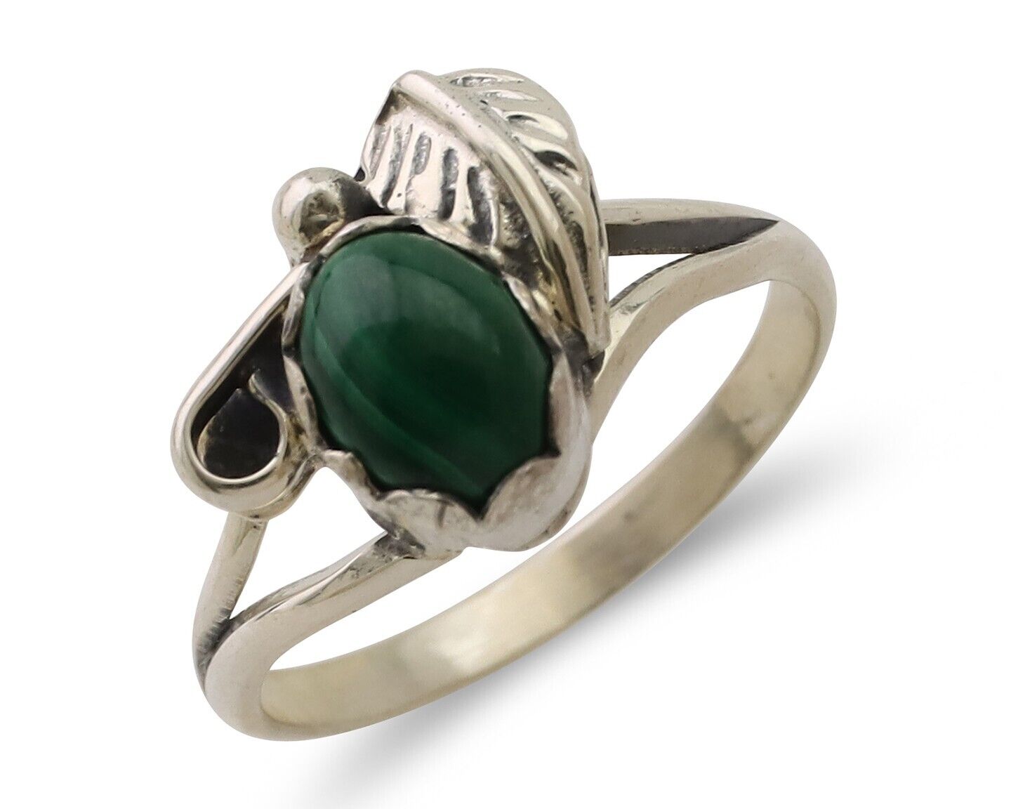 Navajo Handmade Ring 925 Silver Natural Malachite Native Artist Size 5.0 C.80's