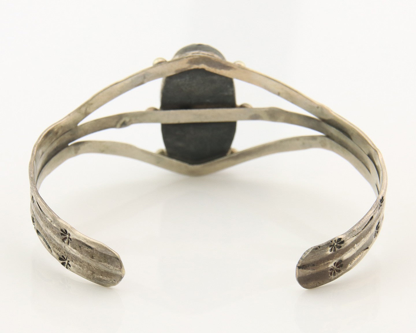 Navajo Bracelet Sterling Silver Turquoise Hand Stamped Native American Artist
