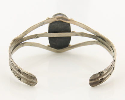 Navajo Bracelet Sterling Silver Turquoise Hand Stamped Native American Artist