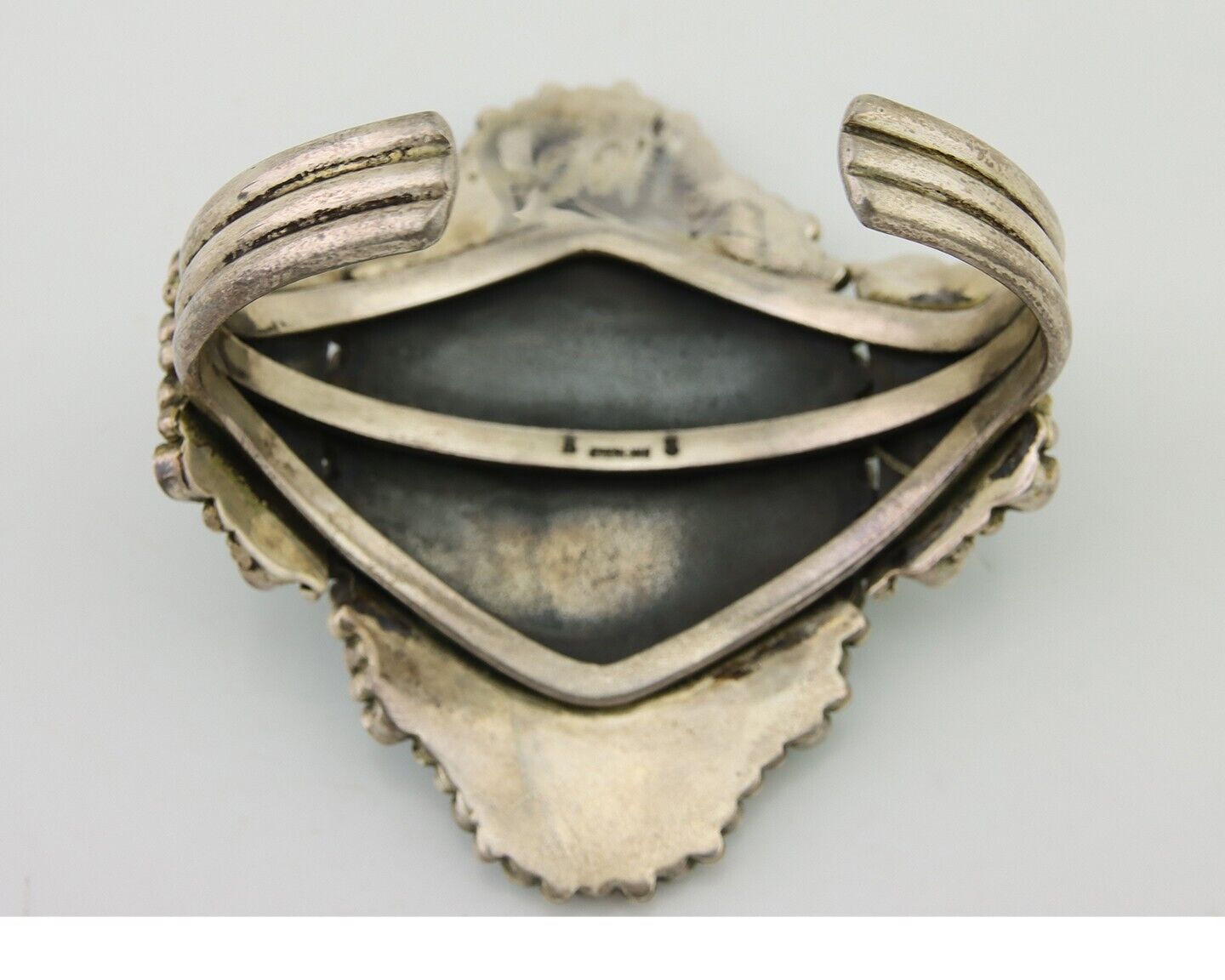 Men Navajo Bracelet 925 Silver Natural Blue Turquoise Signed BS C.80's