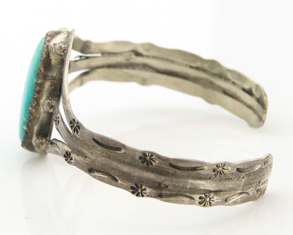 Navajo Bracelet Sterling Silver Turquoise Hand Stamped Native American Artist