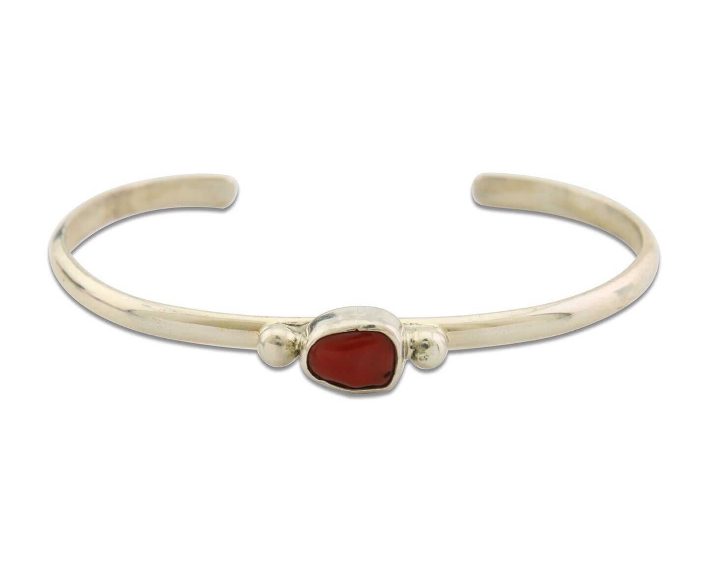 Navajo Bracelet .925 Silver Natural Red Coral Cuff Native American Artist C.80's