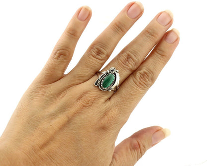 Navajo Ring 925 Silver Natural Mined Malachite Artist Signed Justin Morris C.80s