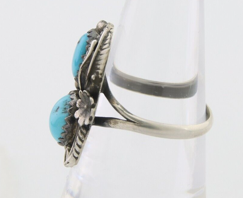 Navajo Ring 925 Silver Natural Blue Turquoise Artist Signed SC C.80's Size 5.75