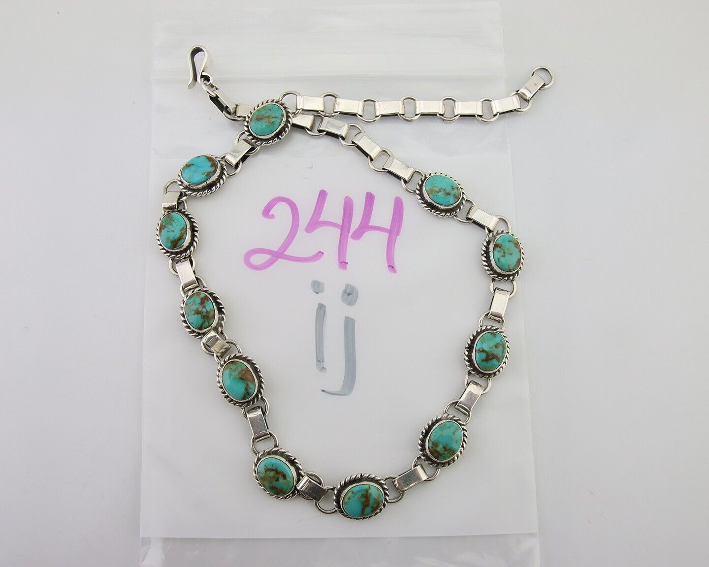 Navajo Turquoise Necklace 925 Silver Natural Blue Native American Artist C.80's