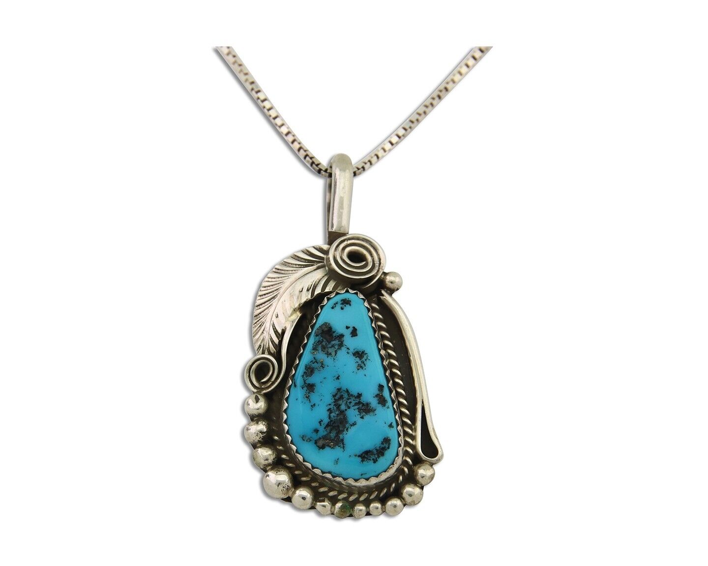 Navajo Necklace 925 Silver Natural Turquoise Artist Signed Justin Morris C.80's