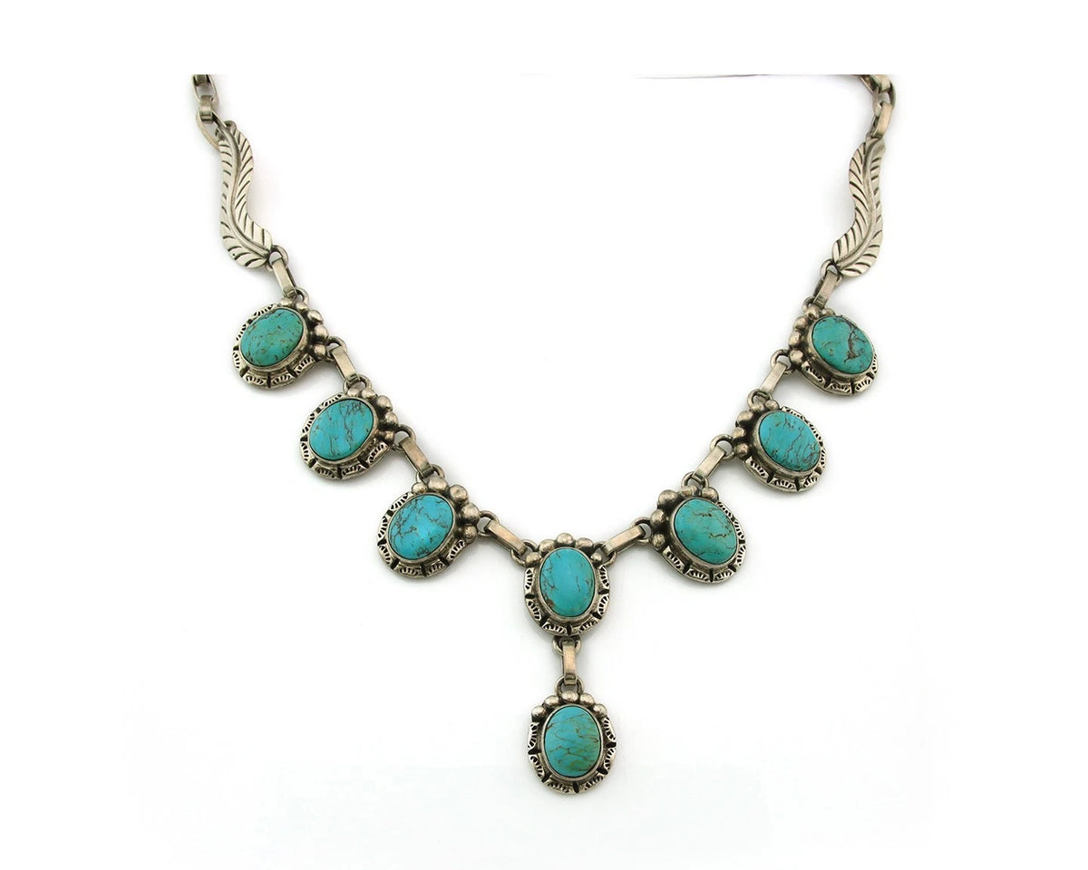 Navajo Necklace Sterling Silver Turquoise Vintage Signed Gecko