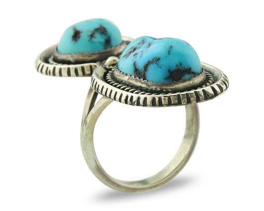 Vintage Navajo Ring Sterling Silver Authentic Turquoise Tom Willeto Size 7.75