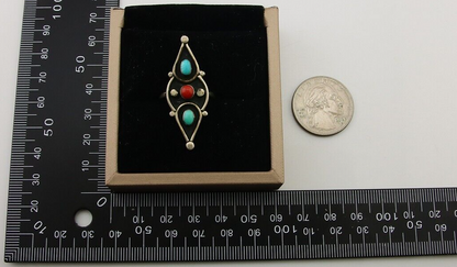 Navajo Handmade Ring 925 Silver Turquoise & Coral Native Artist C.80's