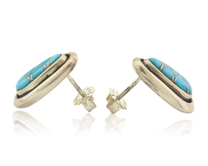 Navajo Earrings 925 Silver Handmade Natural Turquoise Signed W Musket Jr C80s