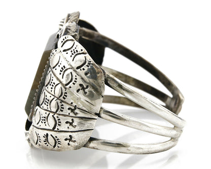 Navajo Bracelet .925 Silver Natural Petrified Wood Native American C.70's