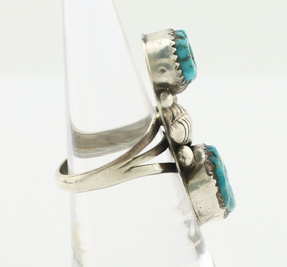 Navajo 2 Stone Ring 925 Silver Seafoam Turquoise Native American Artist C.80's