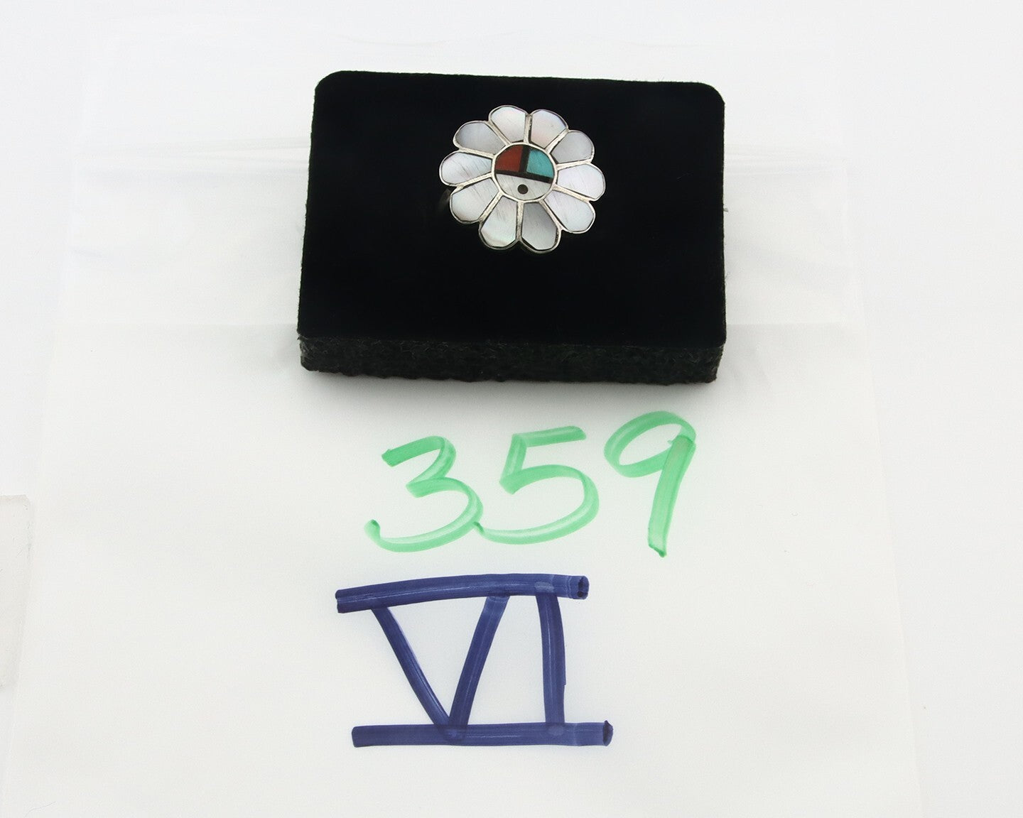 Vintage Zuni Ring 925 Sterling Silver Natural Gemstone Size 7.0