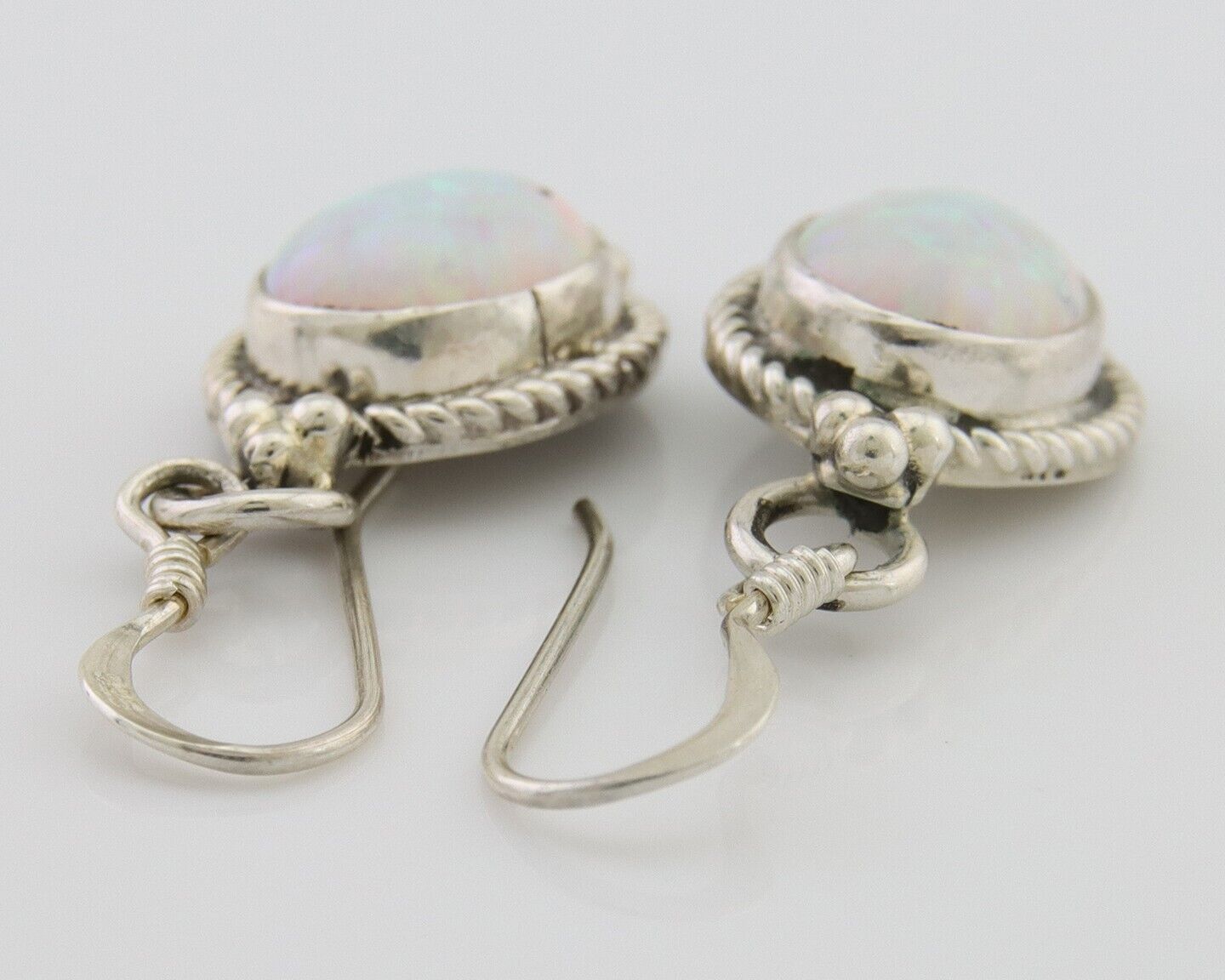 Navajo Dangle Earrings 925 Silver Natural Opal Native Artist C.80's