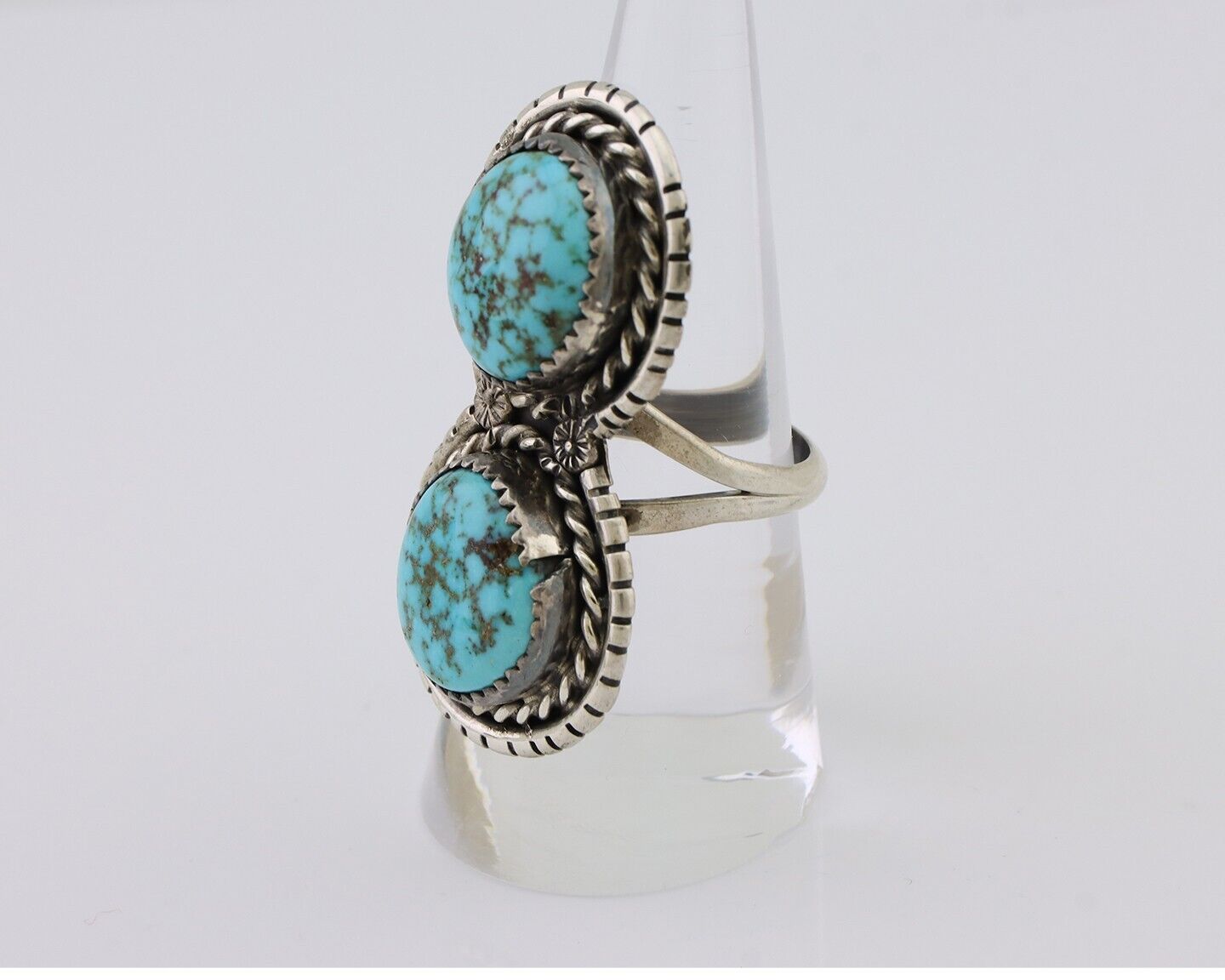 Navajo Ring 925 Silver Natural Spiderweb Turquoise Signed Tom Willeto C.80's