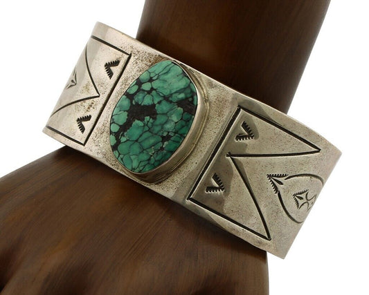 Navajo Bracelet 925 Silver Aqua Spiderweb Turquoise Artist Signed MG C.80's