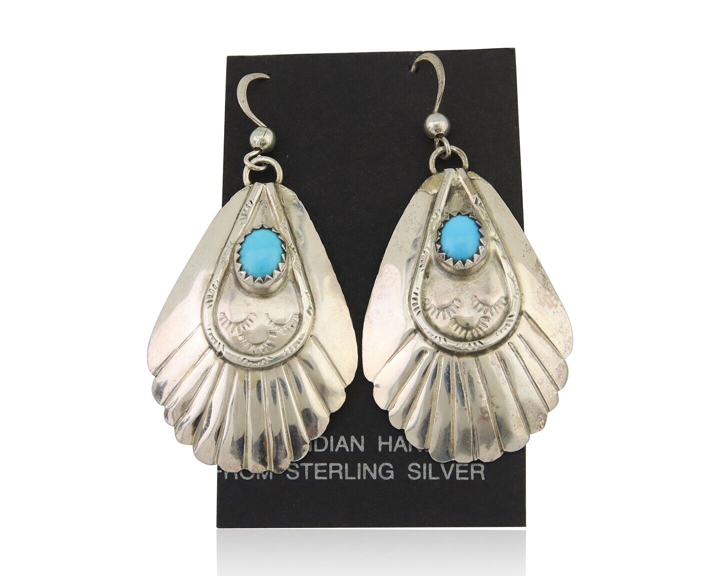 Navajo Earrings 925 Silver Turquoise Artist Signed Dean Brown C.80's