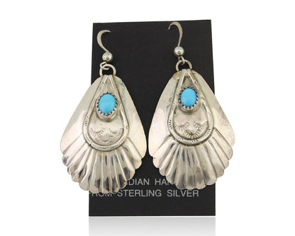 Navajo Earrings 925 Silver Turquoise Artist Signed Dean Brown C.80's