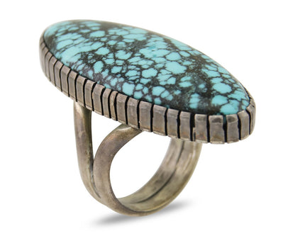 Navajo Ring 925 Silver Blue Spiderweb Turquoise Native American Artist C.80's