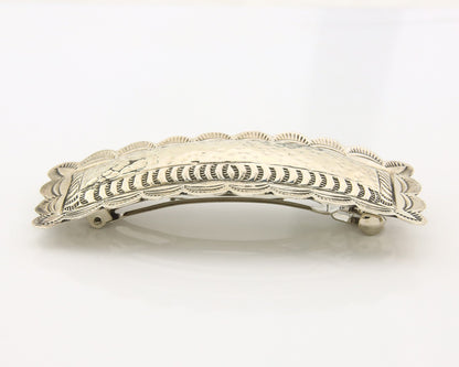 Vintage Navajo Barrette 925 Sterling Silver Hand Stamped Signed CT