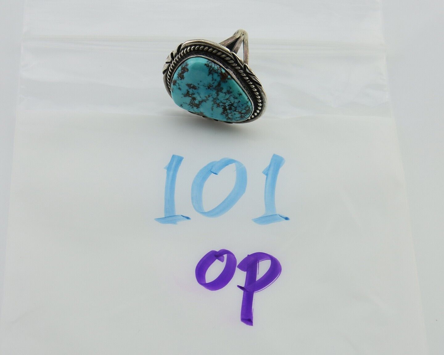Navajo Ring 925 Silver Blue Turquoise Native American Artist C.80's