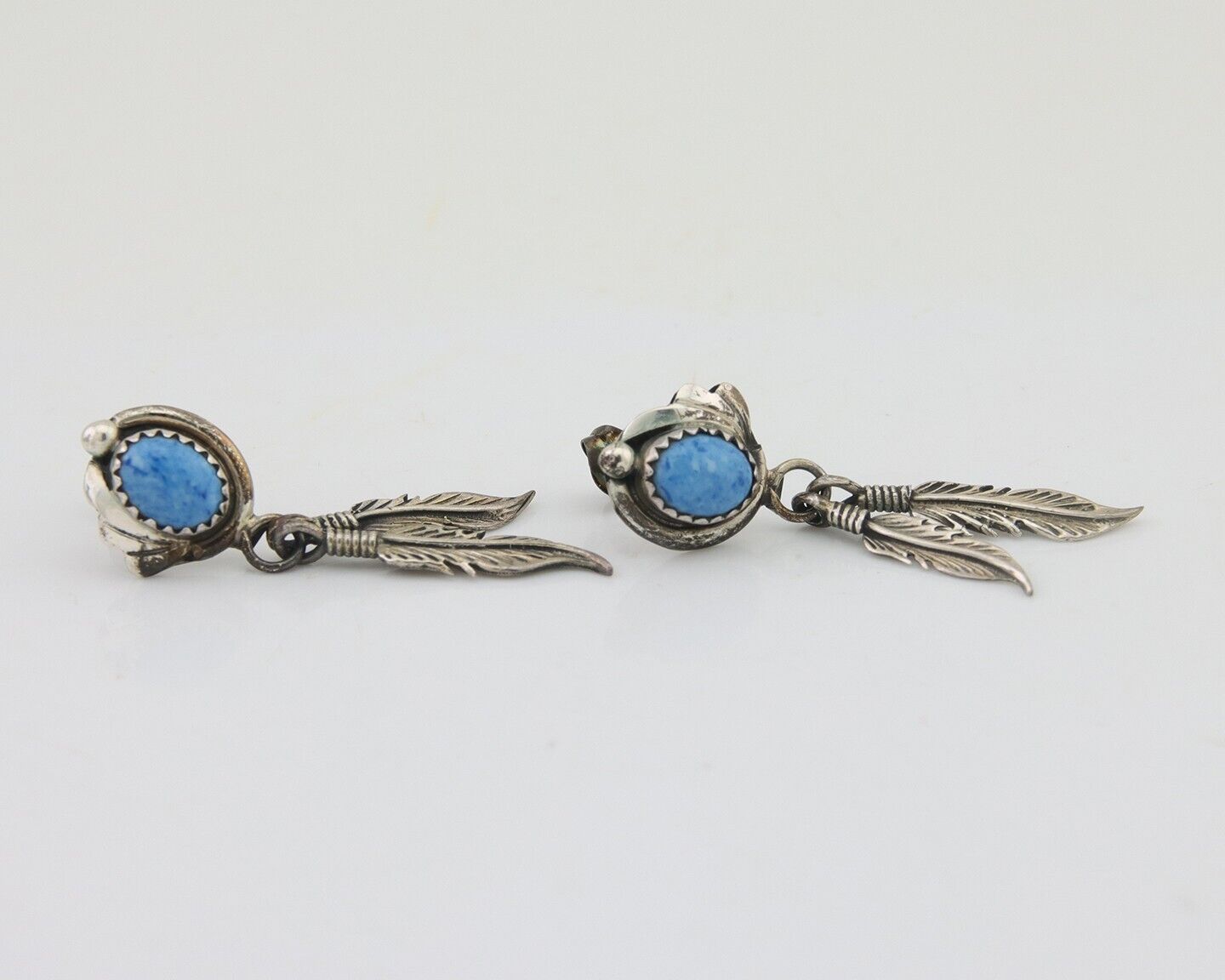 Navajo Earrings 925 Silver Blue Denim Lapis Native American Artist C.80's