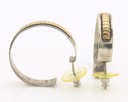 Navajo Earrings Sterling Silver & Gold Vintage Handmade