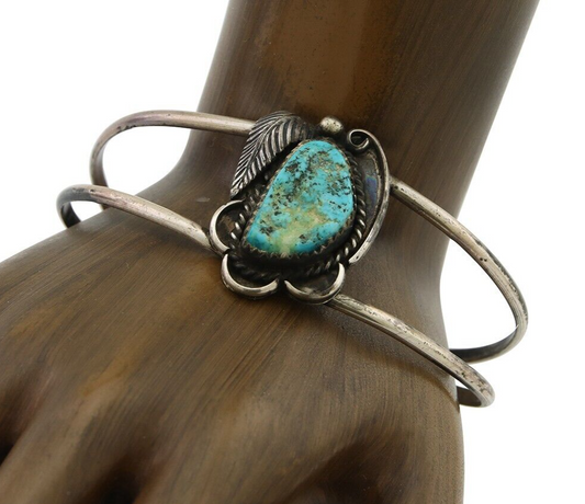 Navajo Bracelet 925 Silver Blue Turquoise Native American Artist C.80's