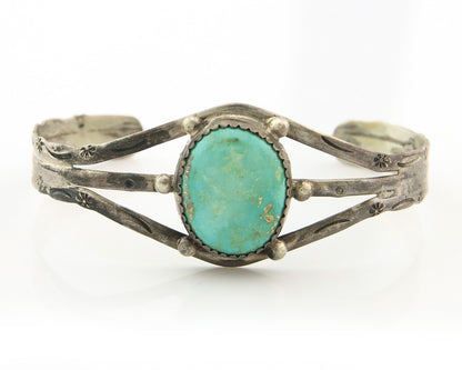 Navajo Bracelet Sterling Silver Turquoise Hand Stamped Native American Artist