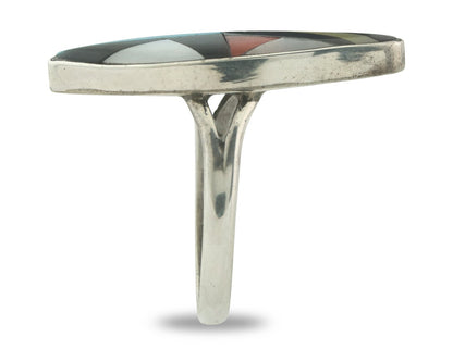 Vintage Zuni Ring 925 Sterling Silver Natural Gemstone Signed MK Size 7.5