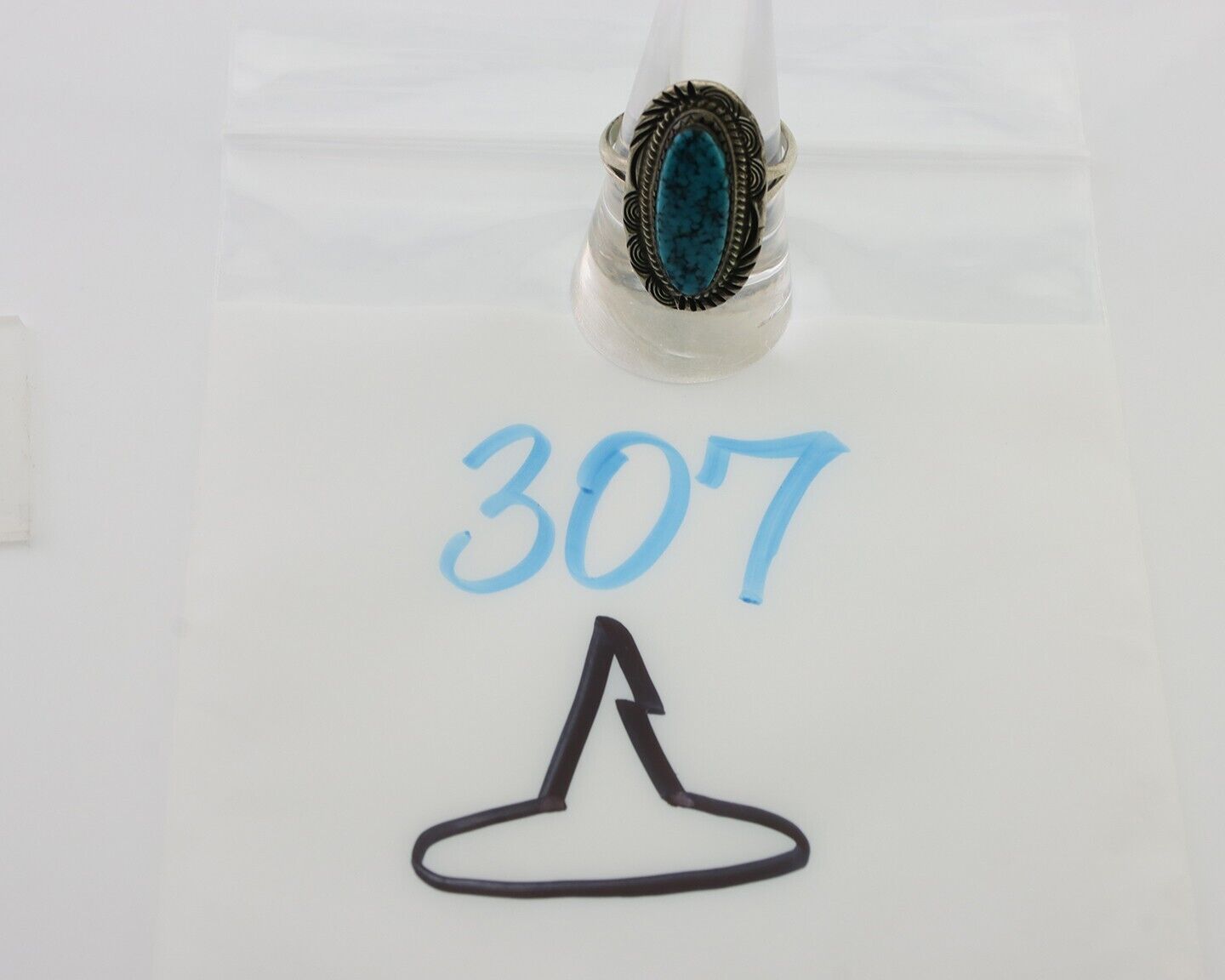 Navajo Ring 925 Silver Natural Spiderweb Turquoise Native American Artist C.80's