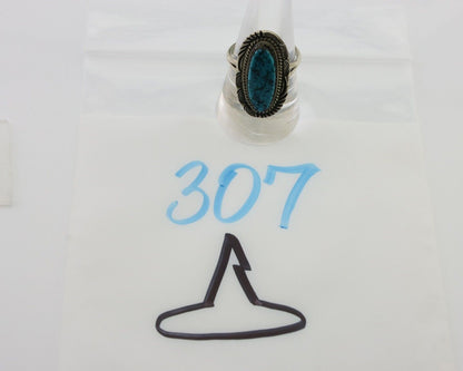 Navajo Ring 925 Silver Natural Spiderweb Turquoise Native American Artist C.80's