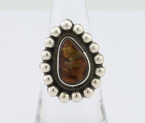 Navajo Handmade Ring 925 Silver Natural Fire Opal Native Artist Size 7.0 C.80's