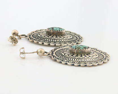 Navajo Dangle Earrings Sterling Silver Natural Turquoise Vintage Signed Handmade