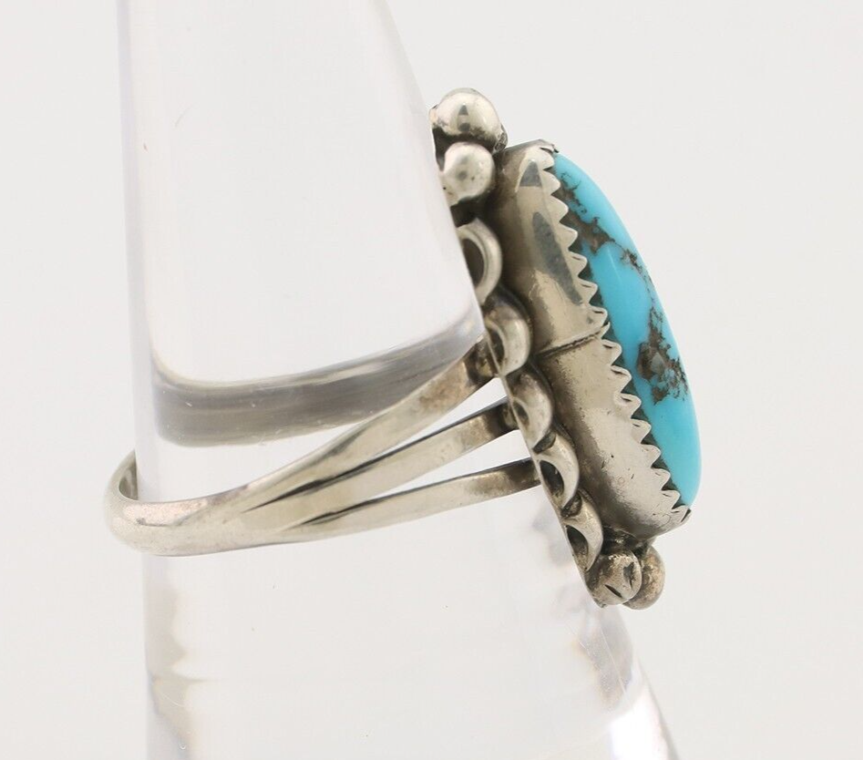 Navajo Ring 925 Silver Sleeping Beauty Turquoise Artist Signed SC C.80's