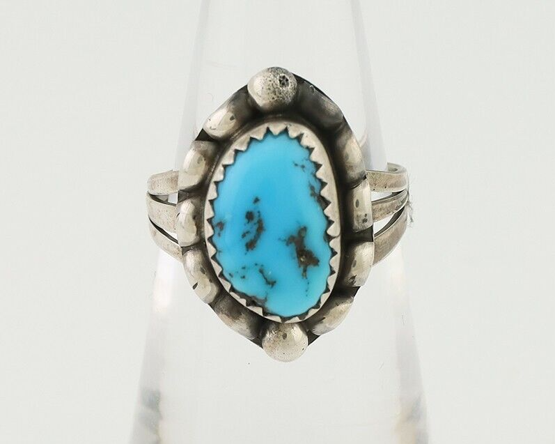 Navajo Ring 925 Silver Sleeping Beauty Turquoise Artist Signed SC C.80's