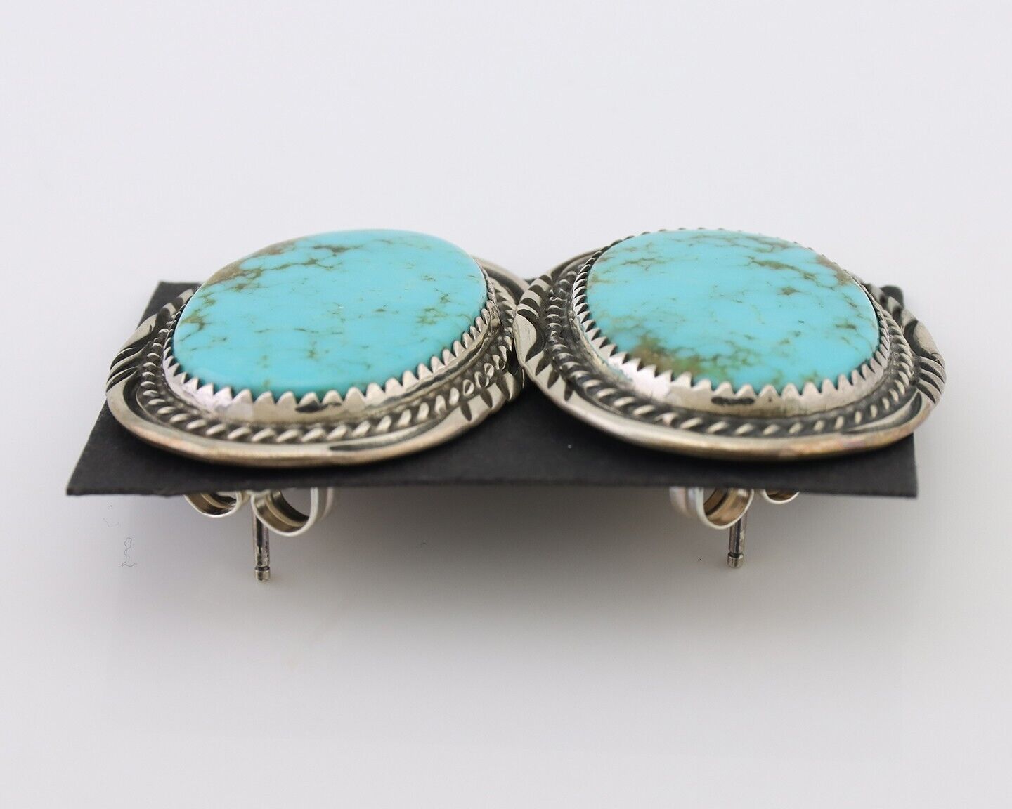 Navajo Dangle Earrings 925 Silver Kingman Turquoise Artist Signed TALHAT C.80's