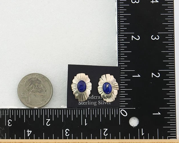 Navajo Concho Earrings Sterling Silver Natural Lapis Vintage Handmade