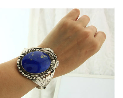 Navajo Cuff Bracelet Sterling Silver Lapis Vintage Signed Cecil Atencio