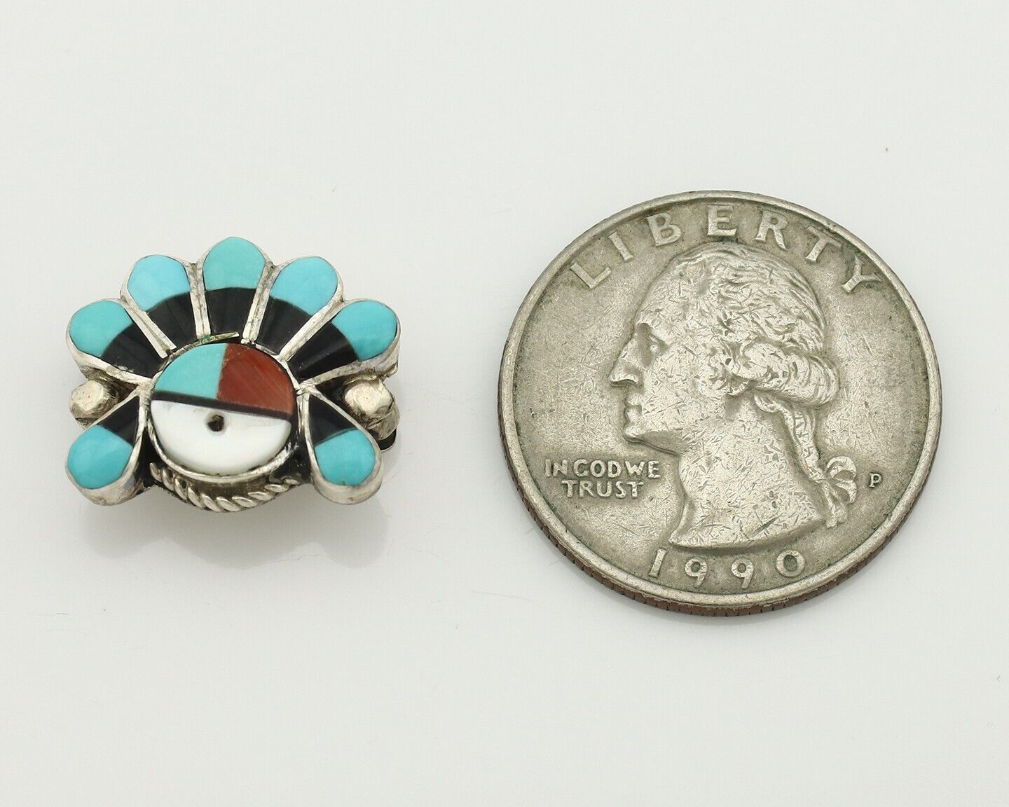 Zuni Pin Pendant .925 Silver Natural Gemstone Native American Artist C.80's