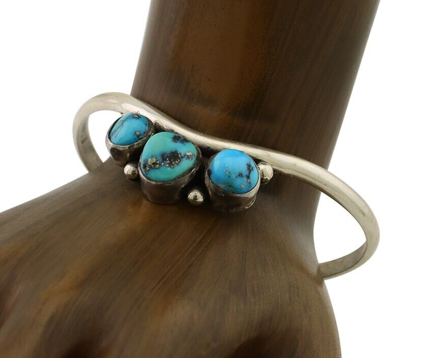Navajo Bracelet 925 Silver Morenci Turquoise Artist Signed Frank Sandoval C.80's