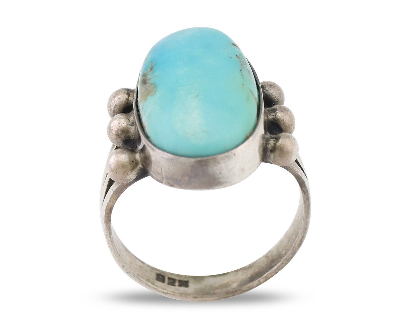 Navajo Ring 925 Silver Natural Kingman Turquoise Native American Artist C.80's