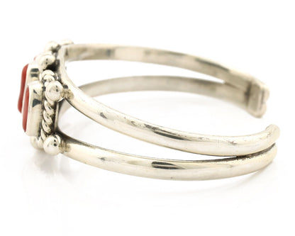 Navajo Bracelet .925 Silver Natural Red Coral Artist Native American C.1980's