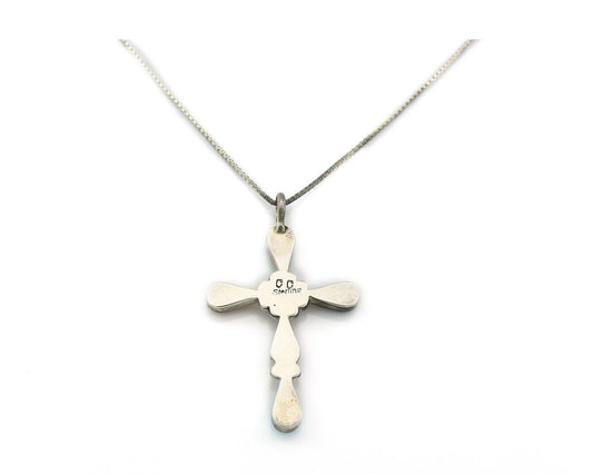 Navajo Cross Necklace Sterling Silver Natural Gemstones Artist Signed CC